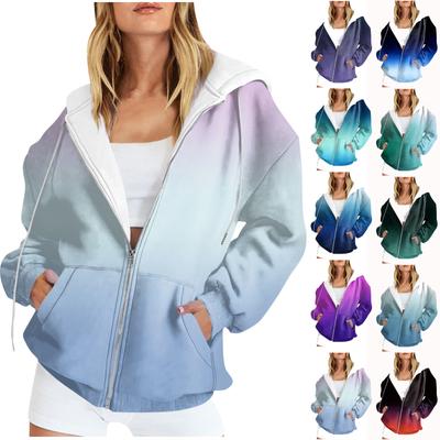 Женские повседневные модные пуловеры с градиентным принтом и длинными рукавами, толстовки на молнии, пальто