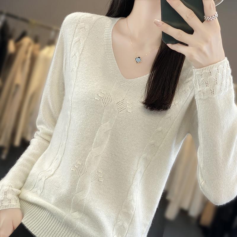 Осенне-зимний клеевой свитер с v-образным вырезом, короткий свободный стереоскопический вязаный нижний свитер