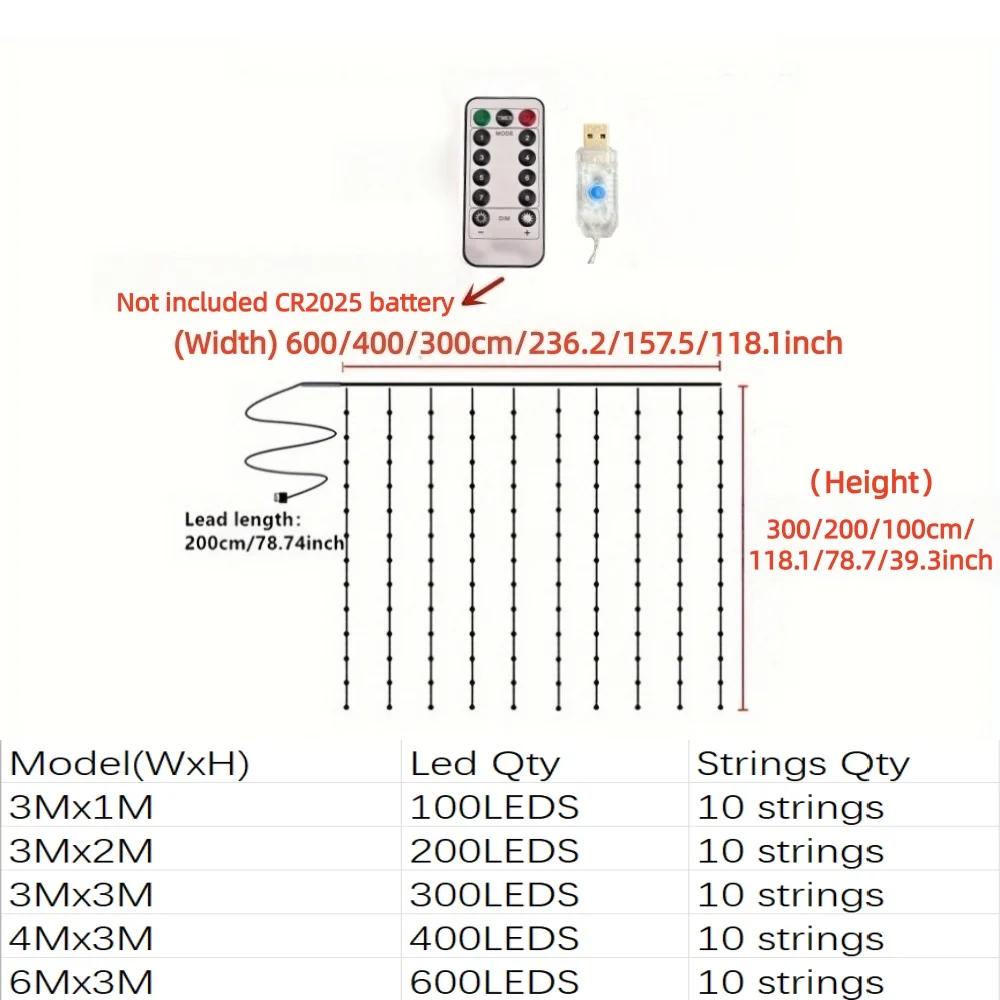 LED Curtain String Lights Fairy Decoration USB Holiday Garland Lamp 8 Mode For Home Garden Christmas Party New Year Wedding