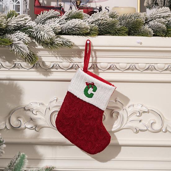 Mini Initial Christmas Stocking Embroidered Letter Knitted Christmas Stockings Festival Hanging Ornament for Home Christmas Decor