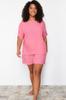 Women's Style Plus Size Fuchsia Crew Neck Woven Pajama Set