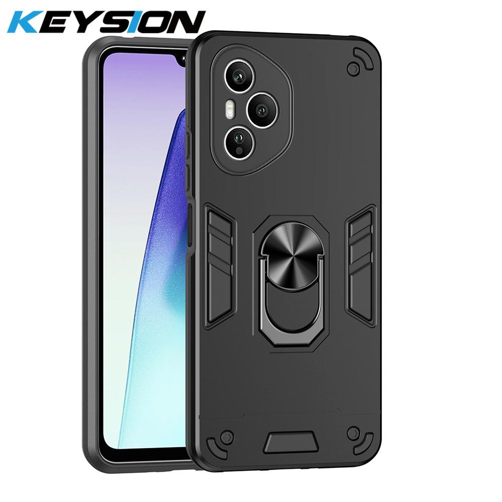KEYSION Противоударный бронированный чехол для HONOR 400 Pro 5G Мягкий силикон+ПК Металлическое кольцо-подставка Задняя крышка телефона для Huawei Honor 400 5G