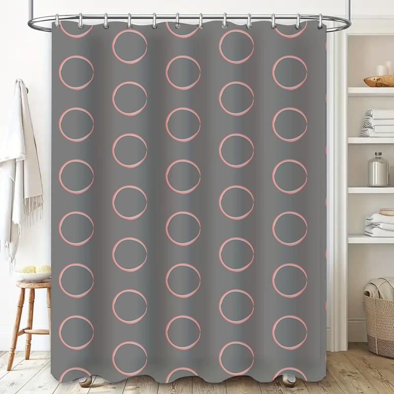 Modern Design Bath Shower Curtain Polyester Waterproof Home Decor Privacy Protection For Bathroom Coral Circle Pattern
