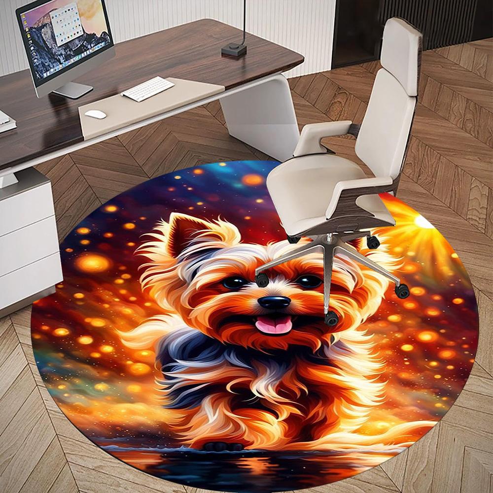 1PC Yorkshire Round Chair mat Area Rug - Non-Slip, Floor Mat for Office, Bedroom, home decor Christmas Gift c0528048