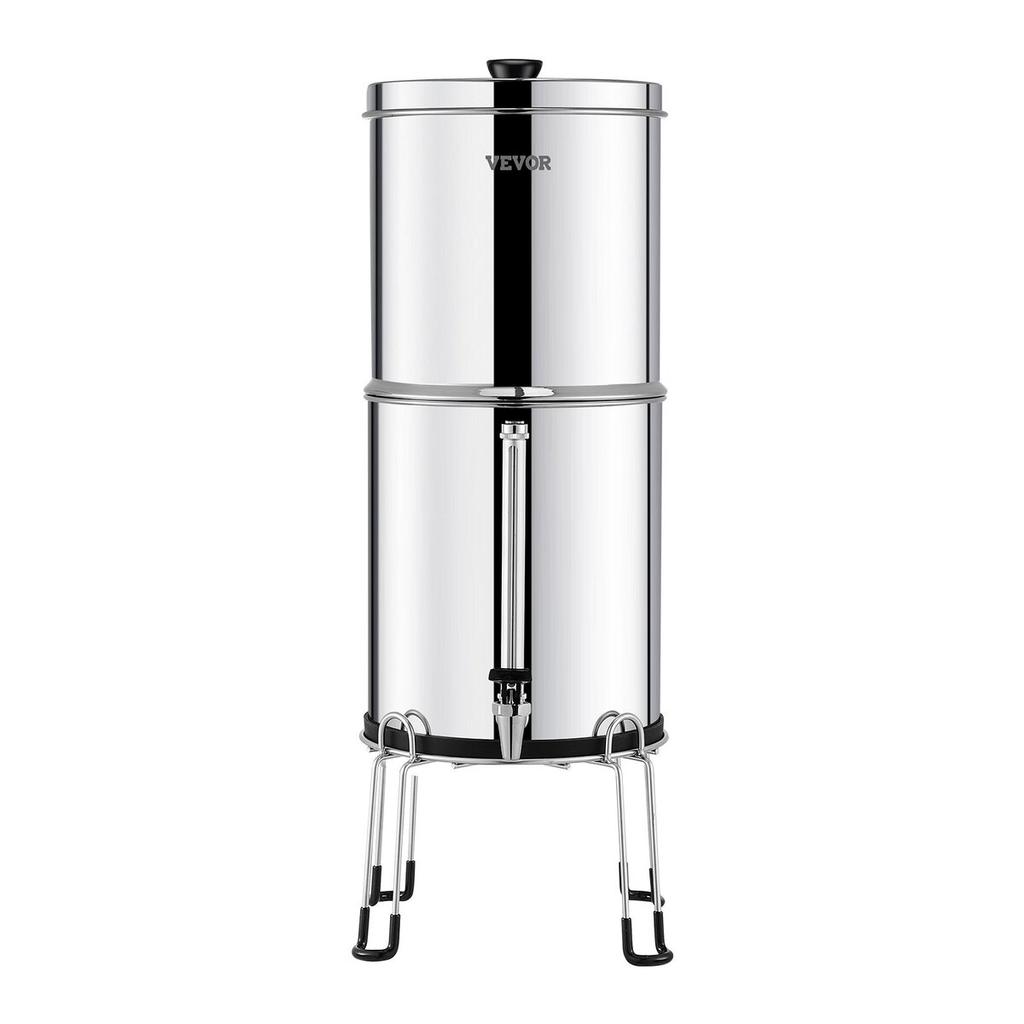 Gravity-fed Water Filter System, 2.25G 304 Stainless-Steel Countertop Water Filtration System, Reduces Lead and up to 99% of Chlorine, with 2 Ceramic