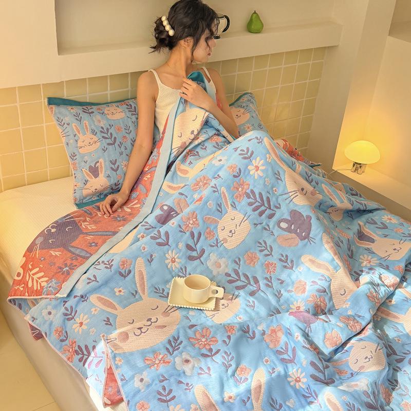 Трехслойное хлопковое марлевое одеяло - Универсальное для использования во время дневного сна в офисе, на диване, под кондиционером и в качестве летнего одеяла