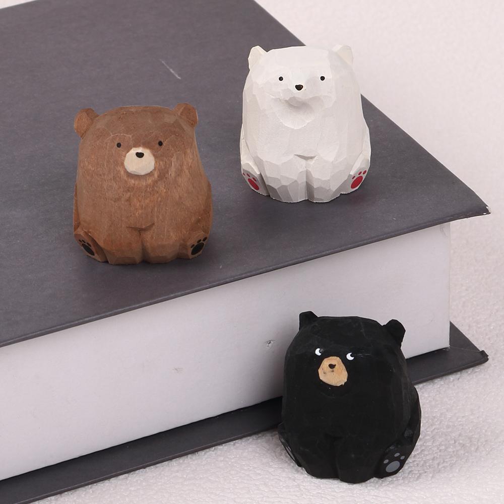 Мини Деревянная Фигурка Медведя Ручной Работы Миниатюрная Фигурка Белого Медведя Животное Фигурки Офис Домашний Декор Искусство Резьба Работа