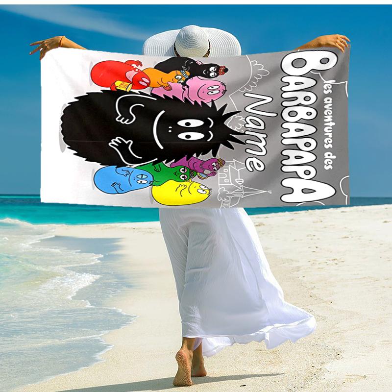 Personalized customized proof beach towel with Barbapapa pattern - soft, absorbent, quick-drying, perfect swimming, camping&bathing