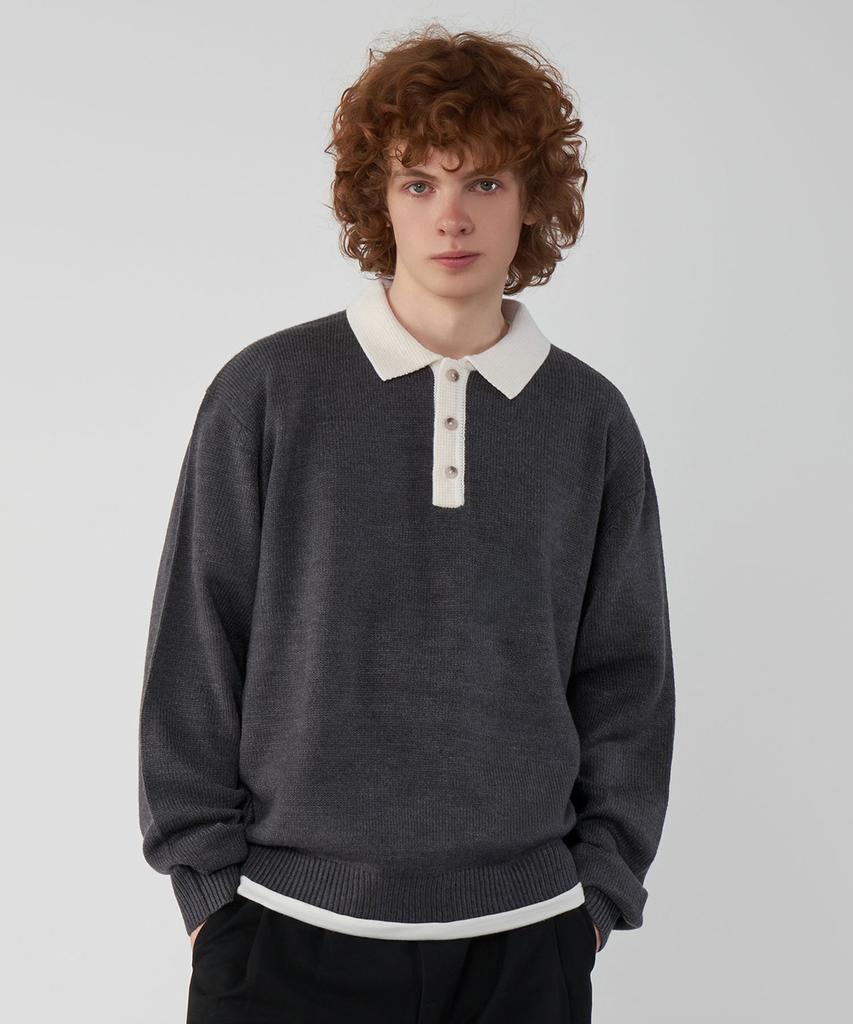 UNTAPPED STUDIO [2Pack] Oversized Color Block Collar Hacci Knit 3 Colors