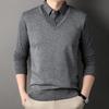 Men Sweater Fake Two-piece Shirt And Sweater Slicing Formal Business Style Turn-down Collar Long Sleeves Striped Office Autumn S