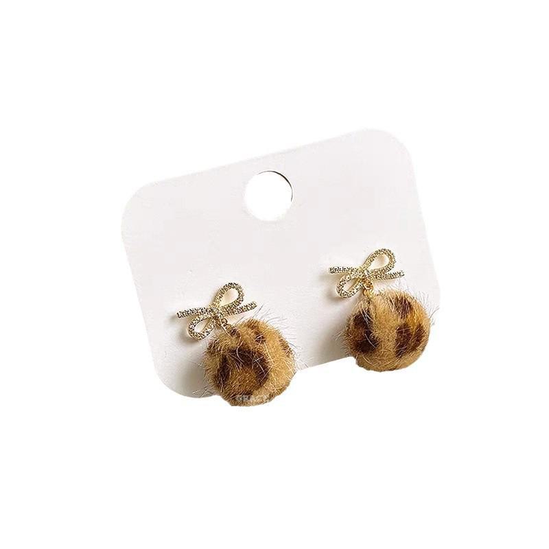 2024 Luxe Leopard Print Fur Ball Bow Earrings