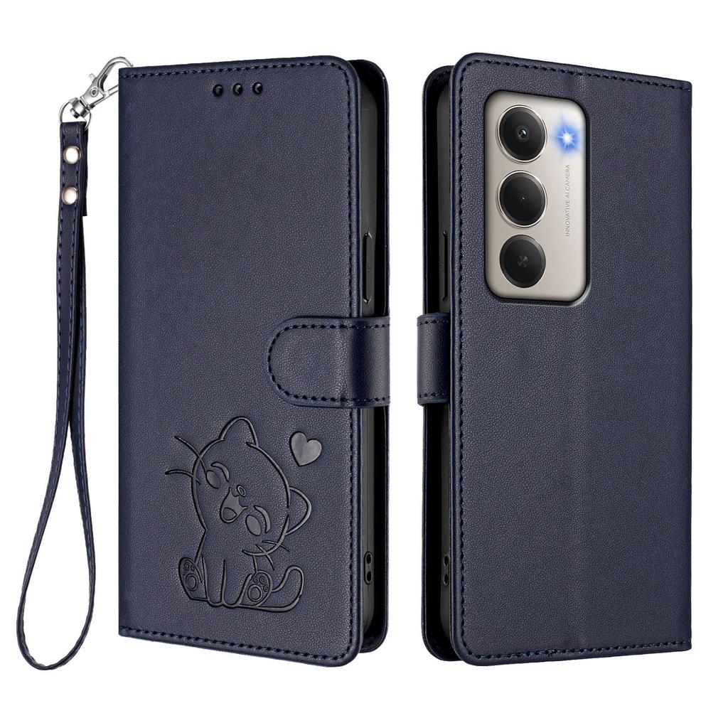 For Xiaomi Redmi 15 4G (EU) (171mm) Wallet Case with Wrist Strap Love Cat Pattern Imprint Leather Phone Cover