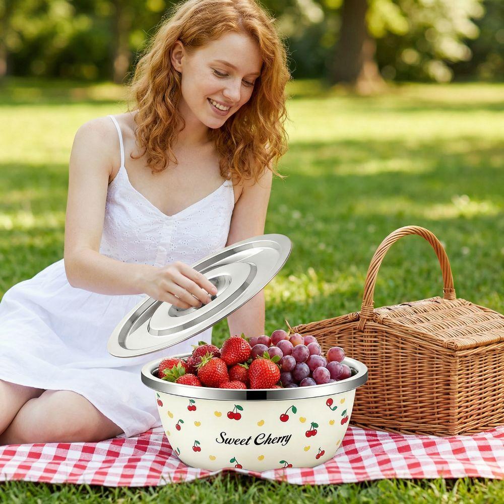 Nesting Salad Bowl Set Stainless Steel Lard Strainer Grease Container Kitchen Cooking