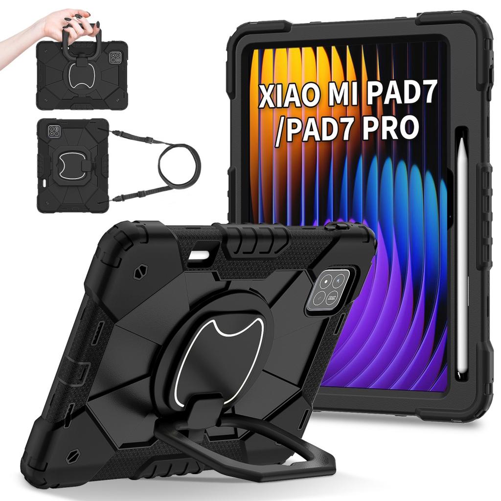 Для Xiaomi Pad 7 / Xiaomi Pad 7 Pro.360° вращающаяся рукоятка прочная защитная подставка TPU+PC 3в1 противоударный противоударный чехол для планшета и ПК
