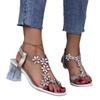 Korean Plus Size Rhinestone Butterfly Chunky Heel Square Toe Sandals – Women's Fashion Crystal Heels