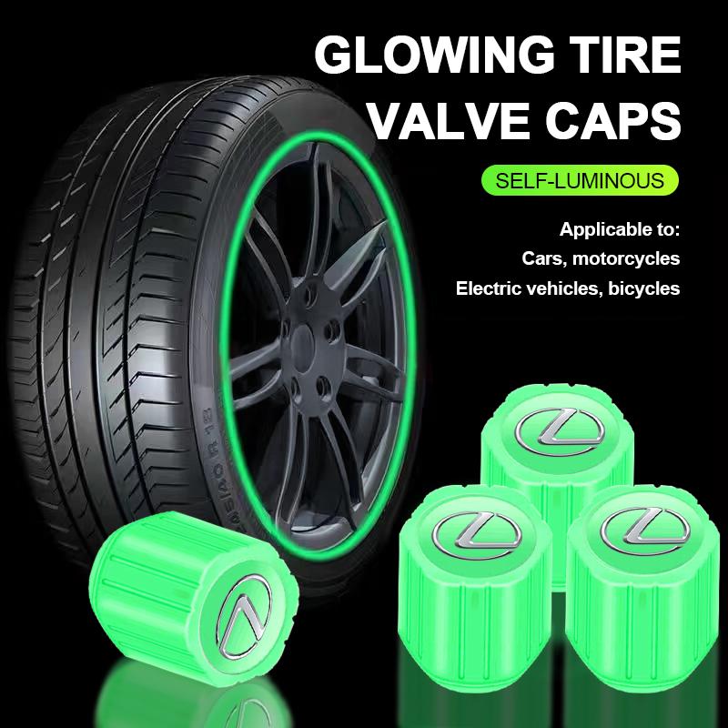 Interior Stickers 4Pcs Luminous Car Tire Valve Caps Badge Emblem Styling For Lexus LS LC IS350 ES300 GS350 CT200h GX460 LX570 RX AFS1