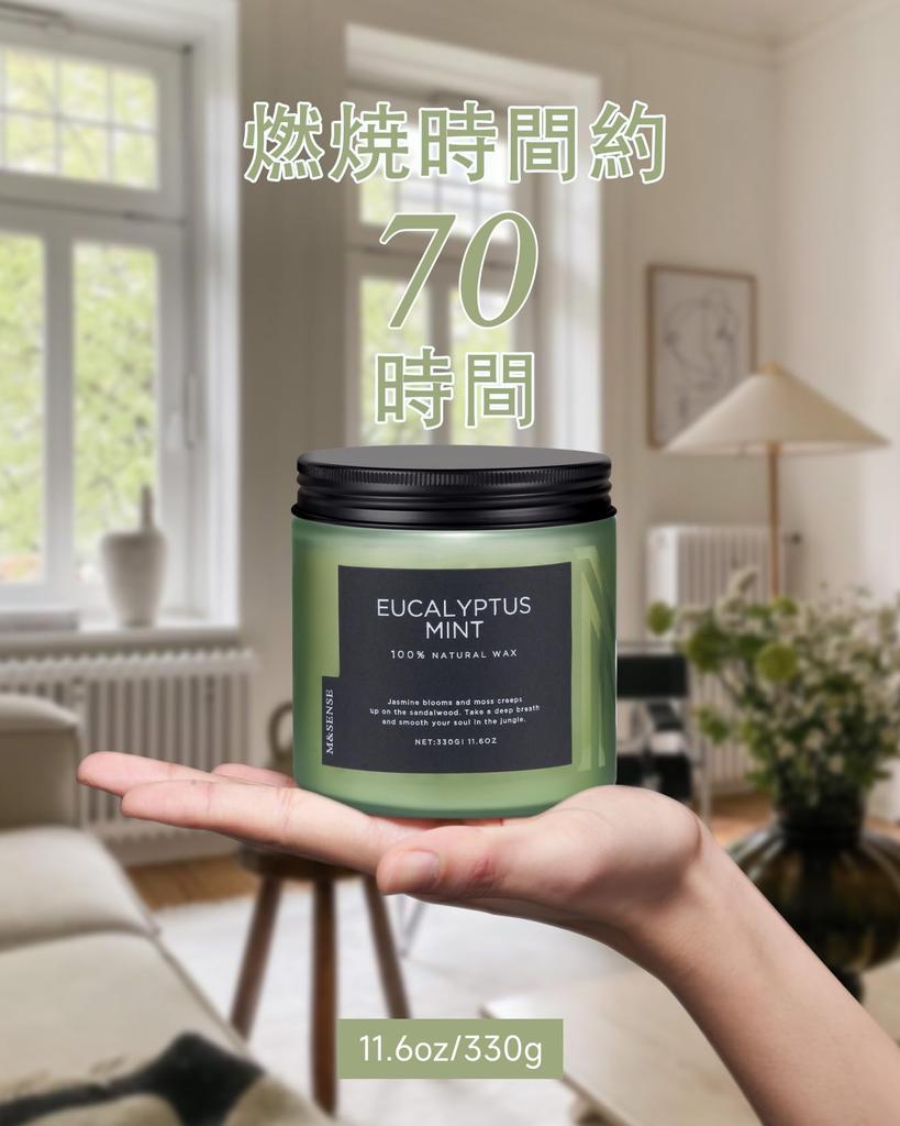 Ароматическая свеча Свеча Аромат Эвкалипт Мята Большая 330г Время горения 70 часов 2 фитиля Соевый воск Разные ароматы Свеча в банке Белый день День День Святого Валентина