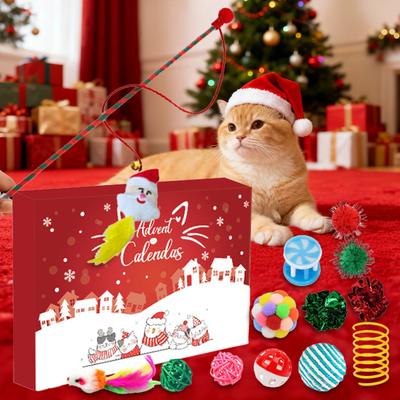 Кошачий Адвент-календарь Кошки Интерактивные Игрушки для Игры Рождественский Календарь Обратного Отсчета с Ассортиментом Кошачьих Игрушек для Развлечения и Здоровья Домашних Кошек