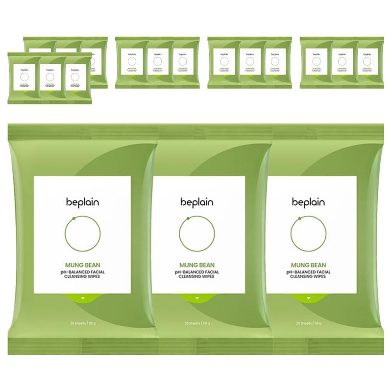 B.Plain Mung Bean Mild Acidic Cleansing Water Tissues, 20 Sheets Pack, 20 wipes, 18 pcs