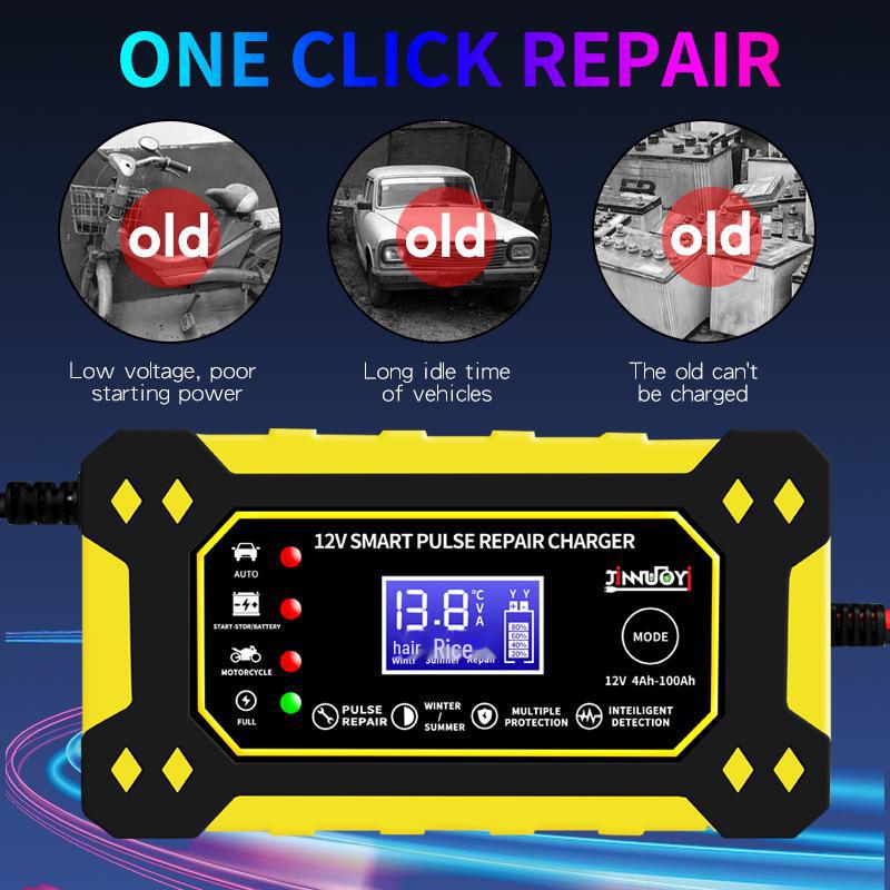 Зарядное устройство для аккумуляторов мотоциклов и автомобилей 12 В 6 А с цифровым дисплеем и интеллектуальным импульсным ремонтом свинцово-кислотных аккумуляторов