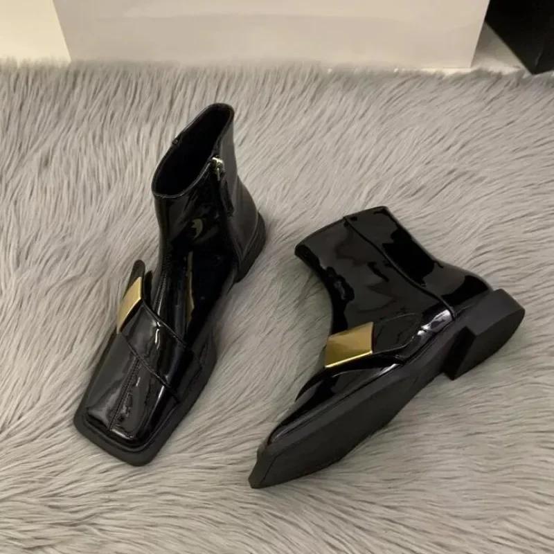 Designer Vintage Women Ankle Boots Fashion Square Toe Shoes Spring Autumn Flats Ladies Short Booties Zapatos De Mujer