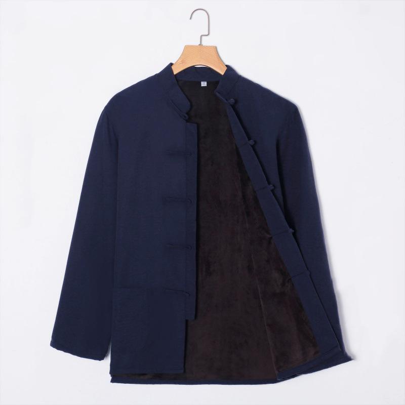 Мужской зимний костюм в этническом стиле, китайская винтажная куртка в стиле хань, теплая куртка