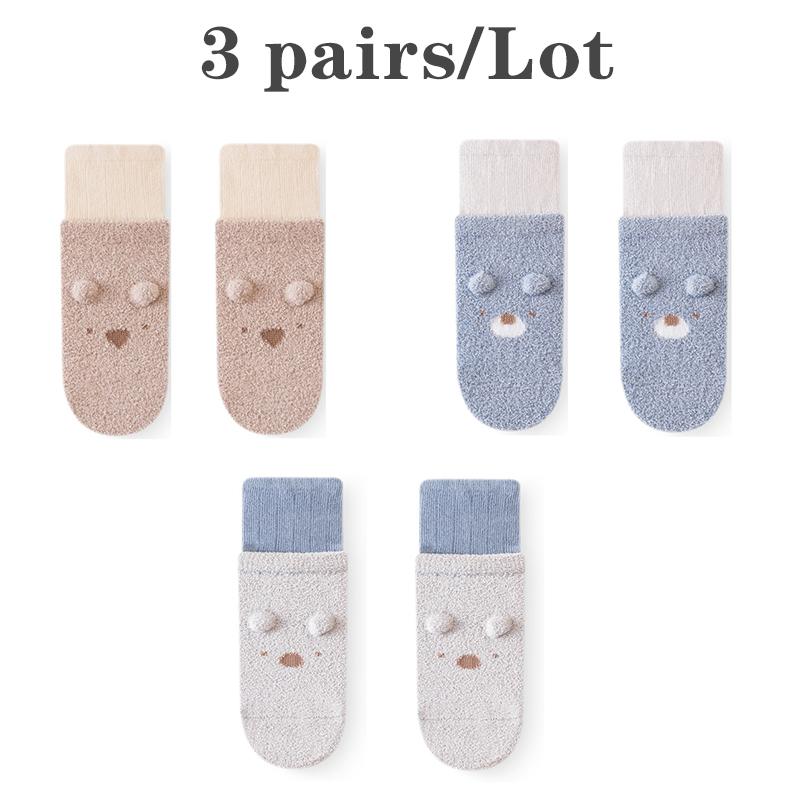 3 пары/лот Новорожденные носки для пола Зимние утолщенные носки до середины голени для малышей Теплые бесшовные с широкой резинкой Детские домашние носки
