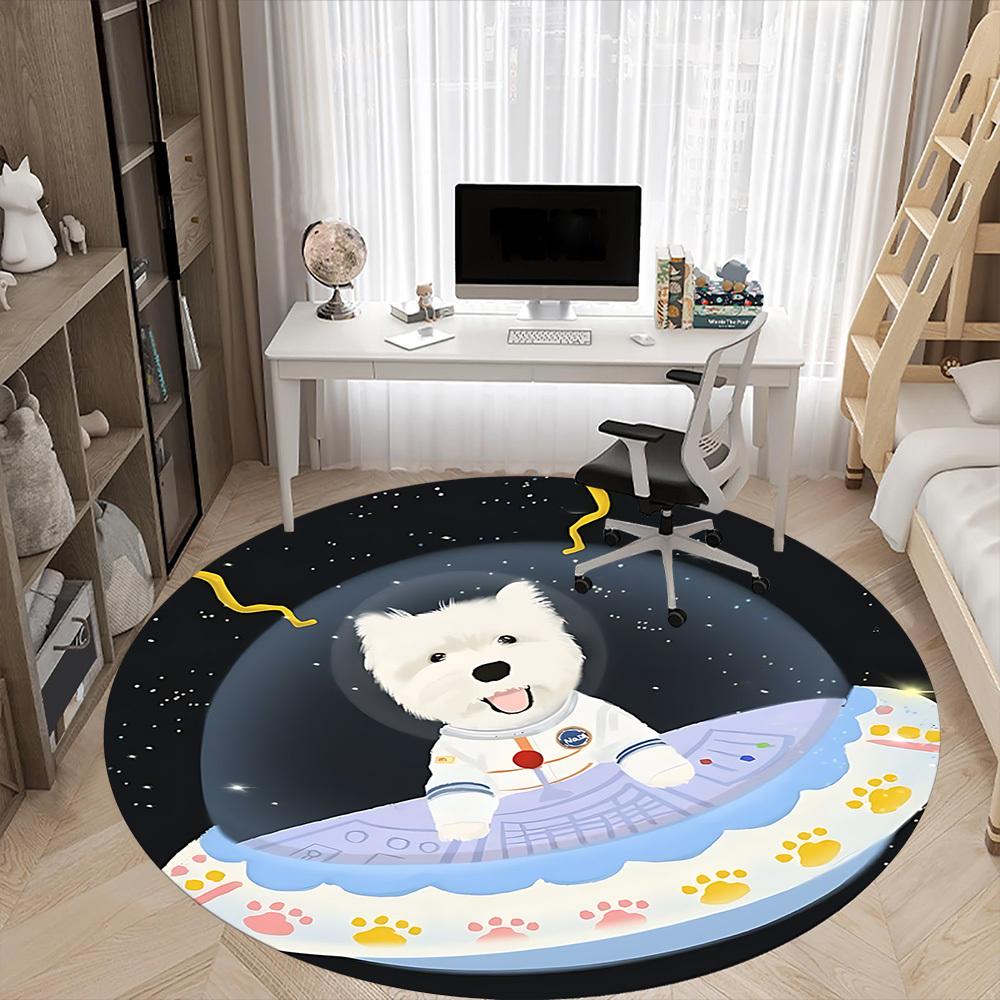 1PC Space Pup Office Round Area Rug,  Mat Suitable ForOffice, Under Office Chairs Bedroom Living Room Home Decor, Room Deco