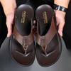 Летние сандалии, мужские шлепанцы, повседневная пляжная обувь, дышащие домашние нескользящие тапочки из натуральной кожи