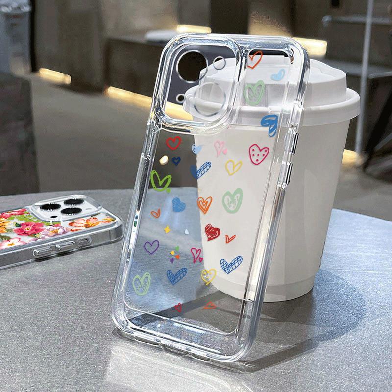 Прозрачный чехол с цветочным принтом для iPhone 16 15 14 11 Pro Max 13 12 Mini 15 14 Plus XR Xs Max 7 8, защита объектива, ударопрочный цветной силиконовый чехол