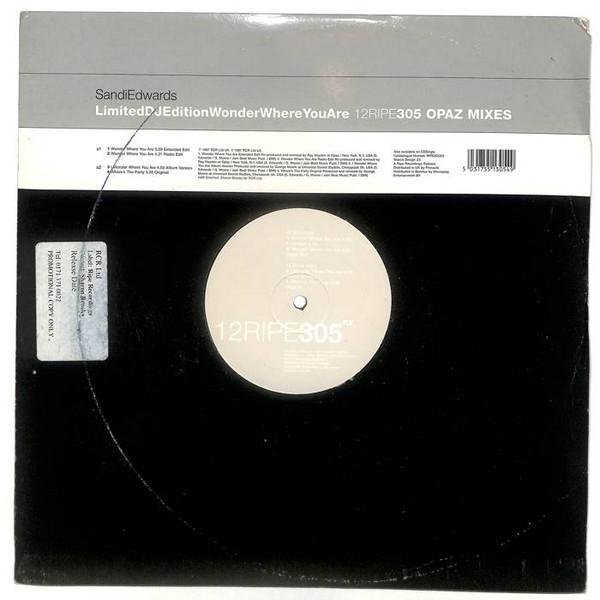 12-дюймовая пластинка SANDI EDWARDS Wonder Where You Are Opaz Mixes 12RIPE305 RIPE RECORDINGS 1997 UK SoulFunk Б/у