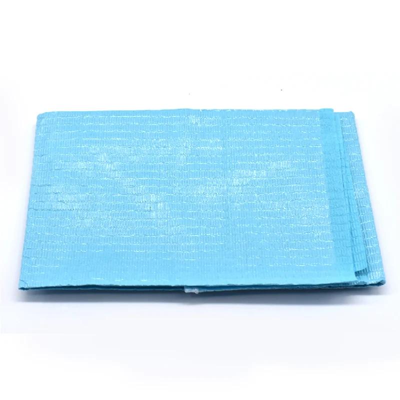 Nigf 100 Units/Pack Disposable Dental Bibs With Individual Ribbons, Blue Waterproof Leaves