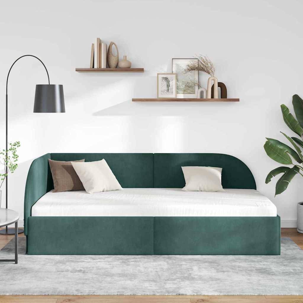 Corner Bed Frame with Headboard Dark Green 90 cm x 200 cm Velvet