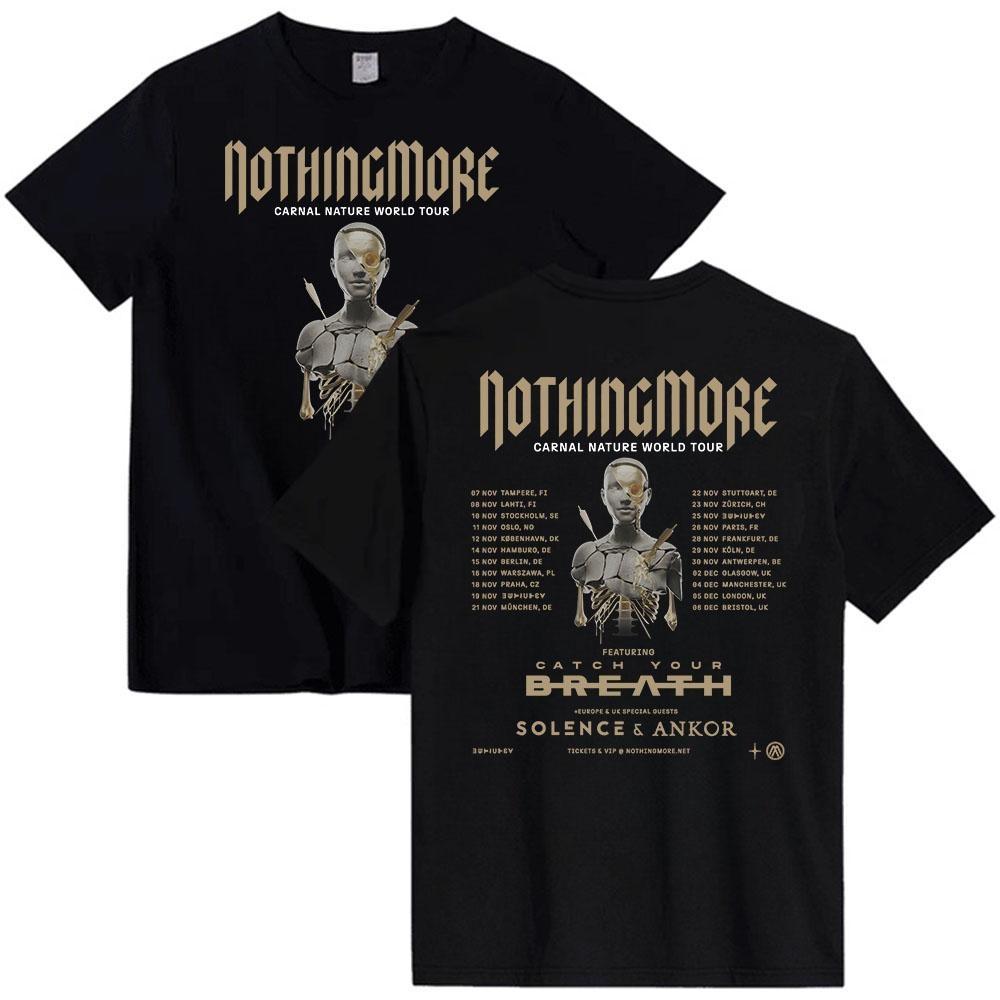 Carnal Nature World Tour 2025 НОВЫЕ футболки Футболка с принтом группы Nothing More Хлопок Короткий рукав Мужская футболка Унисекс Уличная одежда