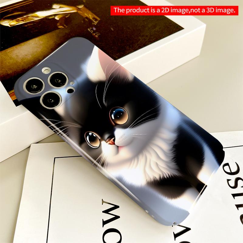 2DFlat Black and White Kitten with Big Eyes Phone Case All inclusive film hard iPhone case, compatible with iPhone 18 Pro Max 17 16 15 14 13 12 11