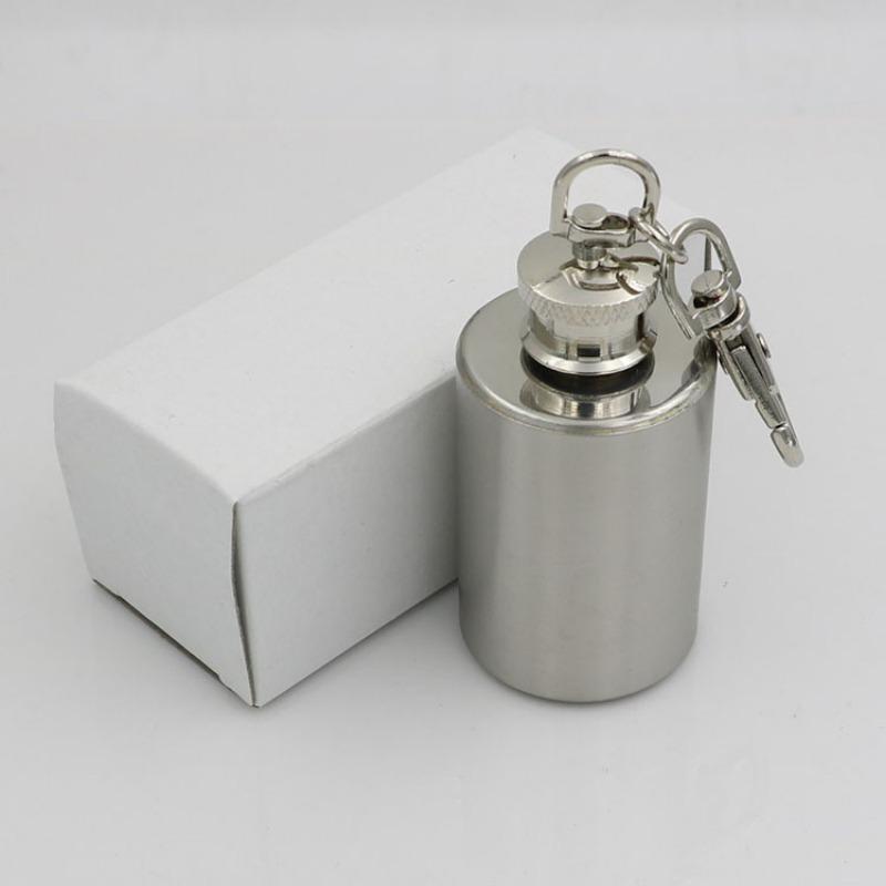 1 OZ Stainless Steel Mini Hip Flask with Keychain Screw Cap Portable Alcohol Flask Liquor Whiskey Bottle Outdoor Travel Gifts