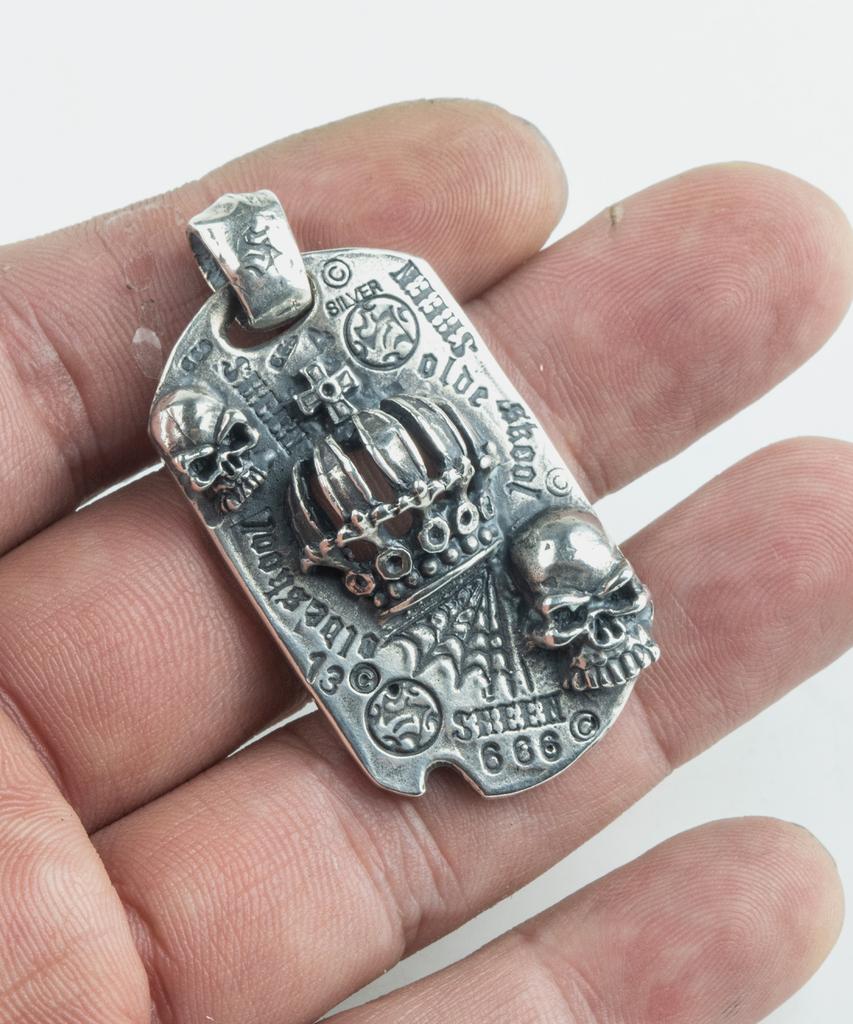 Sheen666 Crown Dog Tag Silver Pendant