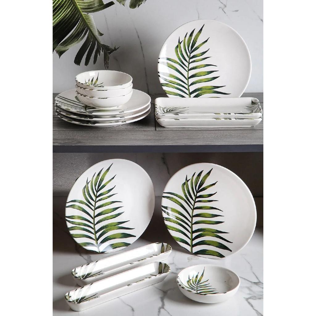 14 Piece Handmade Mountain Palm Pattern Breakfast Set For 6 People - Luxury Breakfast Presentation Set