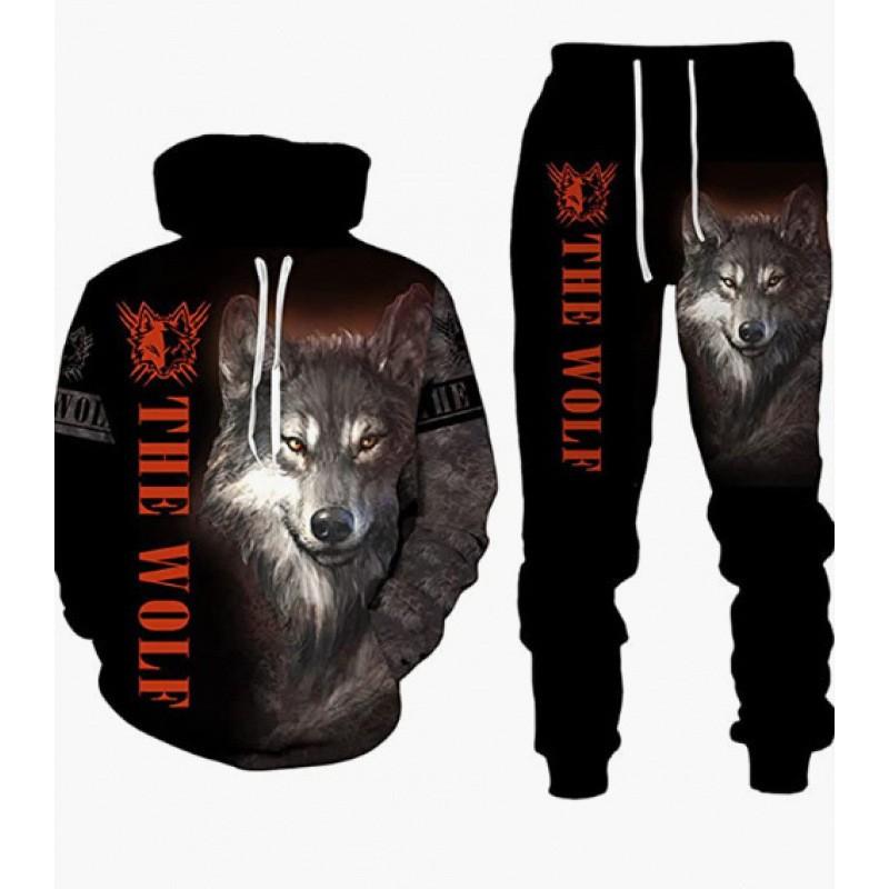 Mens Hooded Sweatshirt Set With 3D Animal Print Loose Fit Sporty Casual Tracksuit
