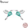 BAMOER Authentic 925 Sterling Silver Mint Green Hummingbird Stud Earrings for Women Cubic Zirconia Fine Jewelry Gift