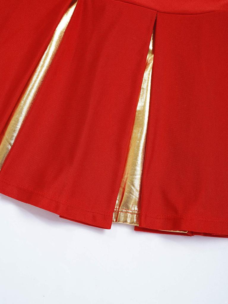 Girls Cheerleading Uniform Letter Print Tank Top with Pleated Skirt Set Cheer Leader Halloween Fancy Dress Costume