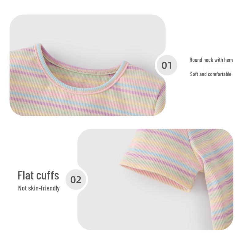 JELLYBABY Girls' 7A Antibacterial Striped Short Sleeve T-Shirt