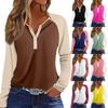 Women's T Shirt Color Block Button Long Sleeve Daily Weekend Fashion Basic V- Neck Regular Top
