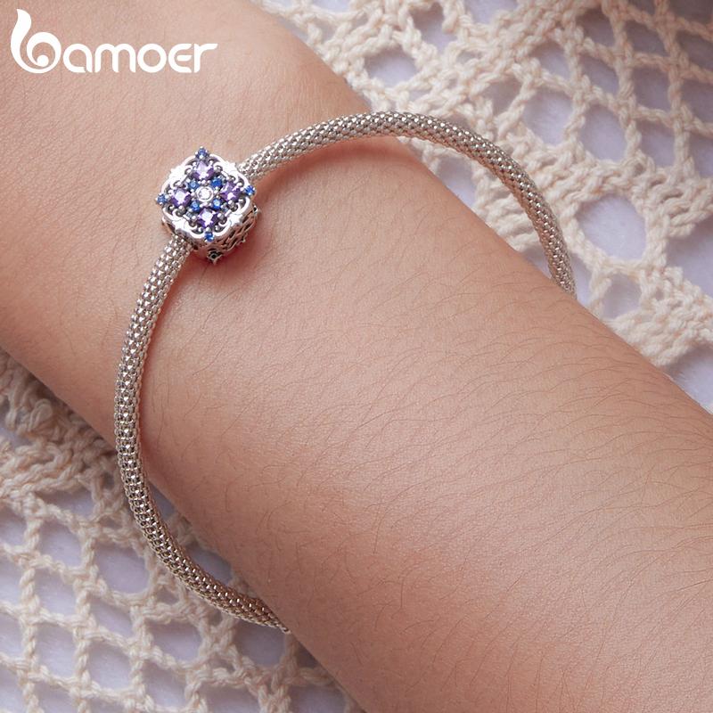 BAMOER стерлингового серебра 925 пробы с винтажным узором, подвески, изысканный блестящий цирконий, подходит для оригинального браслета, ювелирные изделия