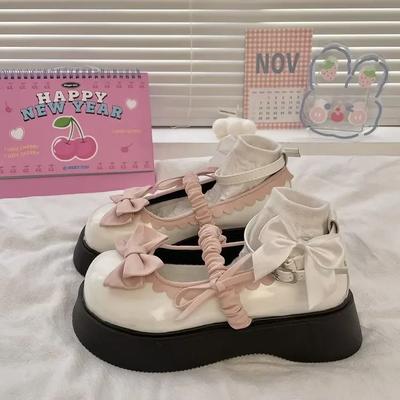 Ретро Мэри Джейн Толстая Подошва Мокасины Увеличивающие Рост Лоферы 2025 Новая Повседневная Мода Лолита Бантик Платформа Косплей Униформа Вечеринка Обувь