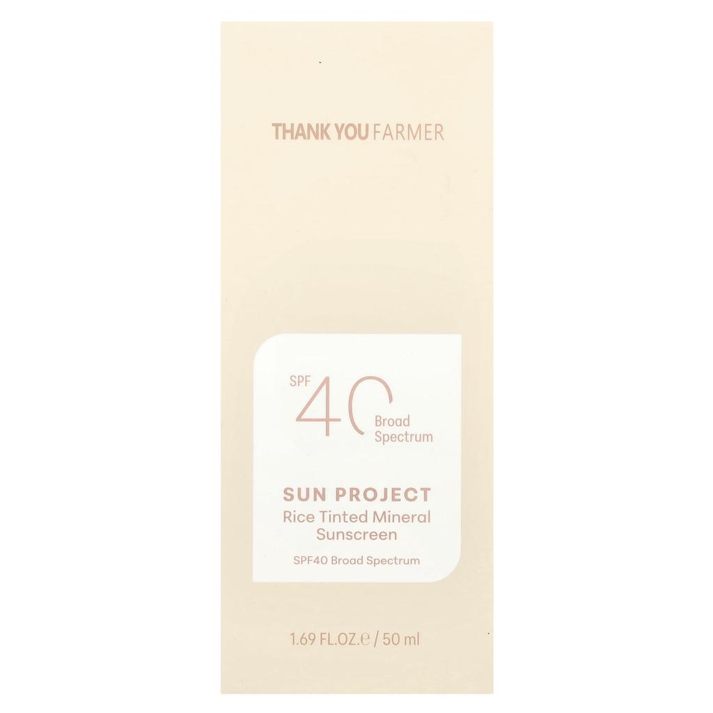 THANK YOU FARMER Sun Project, Rice Tinted Mineral Sunscreen, SPF40, 1.69 Fl Oz (50 Ml)