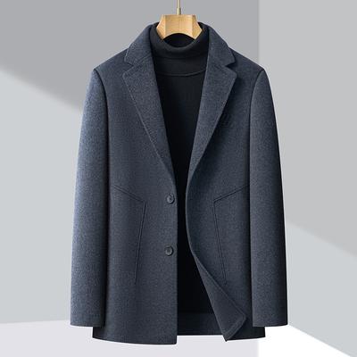 Мужской костюм средней длины, ветровка с воротником, двухстороннее шерстяное пальто из овечьей шерсти, осенне-зимнее пальто, костюм на пуговицах для среднего возраста