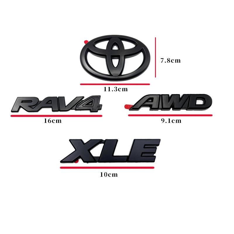 Juego de 4 Emblemas con Logotipo en Negro Mate ABS OVERLAY para TOYOTA RAV4 XLE XLE LIMITED 2019-2024, Adhesivo para Maletero, A