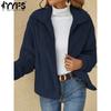 Women's Fashion Casual Solid Color Print Autumn Winter Long Sleeve POLO Neck Jackets & Coats