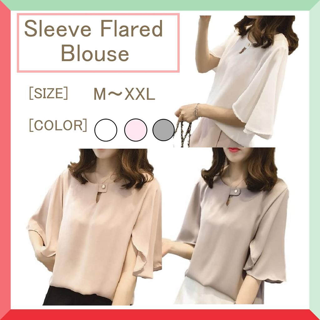 Chiffon Tunic Solid Short Ruffled Office Dress [1/2style] [Nibunnoichi Style] Women's Blouse, Color, Sleeves, 3/4 Sleeves, Sleeves, Wear, Soft,